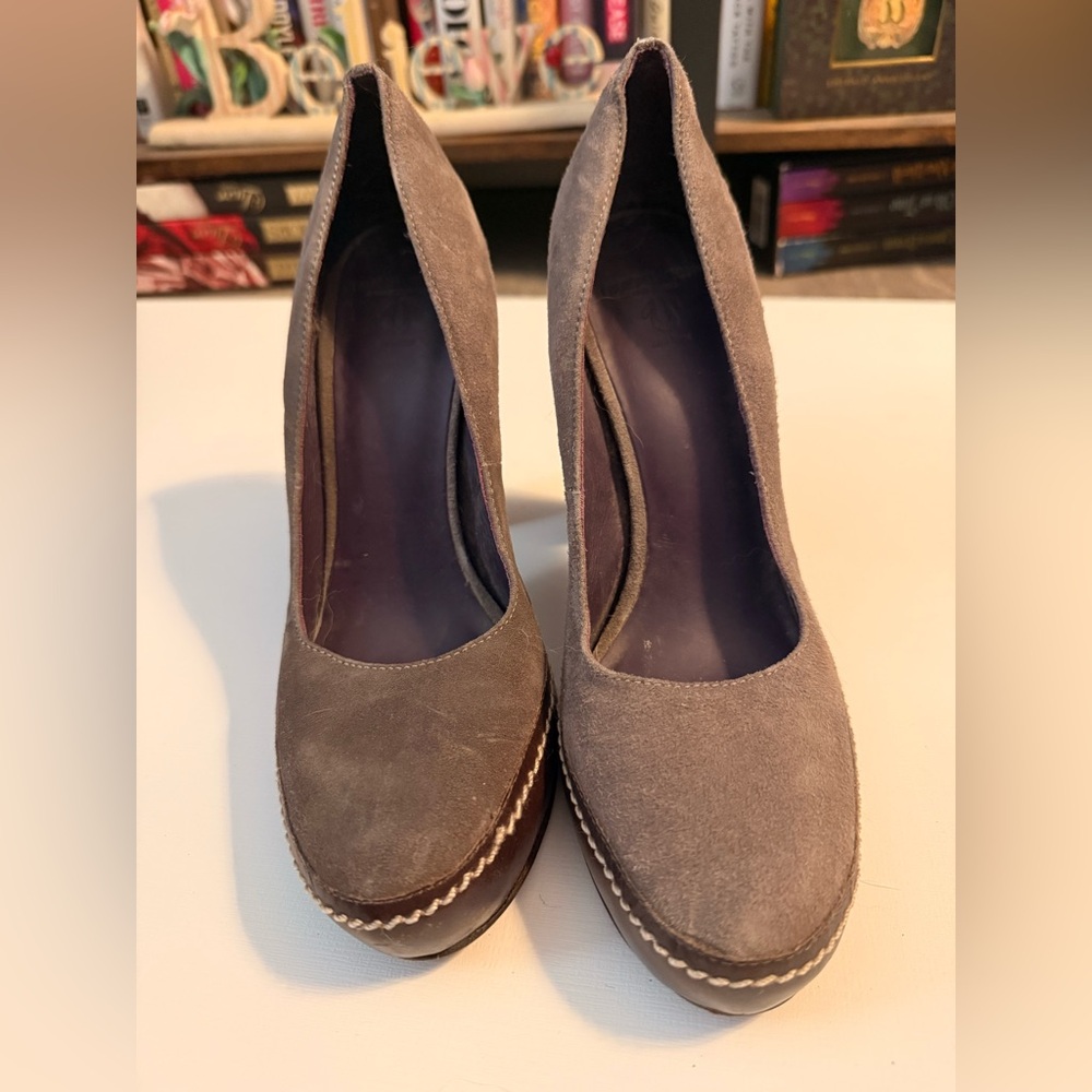 True Religion Gray Suede Heels